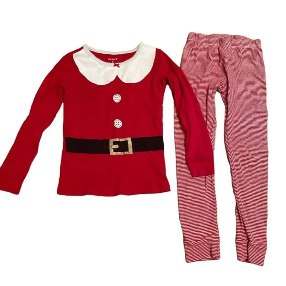 CARTERS Santa Claus Red Suit Pajama Set Red White Girls Size 12
